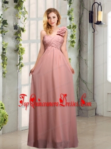 Empire Ruching One Shoulder Dama Dresses with Hand Made Flowers