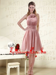 Halter Ruching and Handmade Flowers Empire Chiffon Dama Dresses