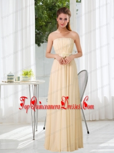 Empire Strapless Ruching and Belt Dama Dress with Floor Length