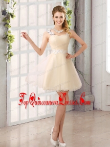 2015 Decent Straps Appliques Dama Dress with Mini Length