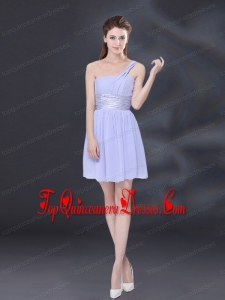 2015 Ruching and Belt Chiffon Dama Dress in Lavender