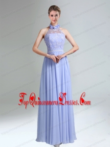 Belt and Lace Halter Empire Lace Up Dama Dress for 2015