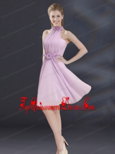 Halter A Line Dama Dress with Ruhing and Hand Made Flowers