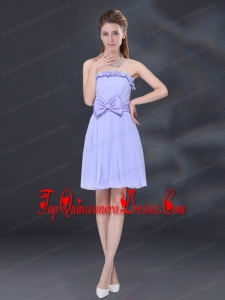 Lavender A Line Strapless Dama Dress with Bowknot