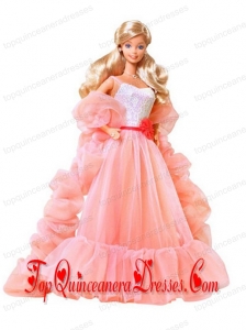 Beading Watermelon Red Organza Princess Barbie Doll Dress