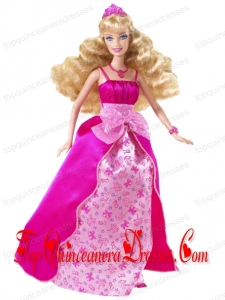 Bowknot Printing and Satin Princess Barbie Doll Dress