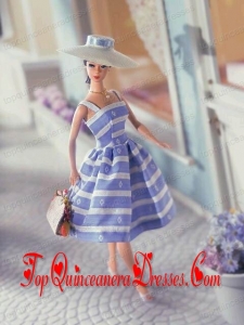 Elegant Embroidery Gown with Straps Tea-length Made to Fit the Barbie Doll