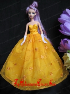 Embroidery Taffeta and Organza Yellow Ball Gown Barbie Doll Dressv