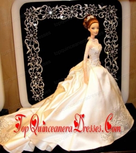 Fashion Appliques Barbie Wedding Dress With Chapel Train For Barbie Doll