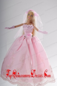 Hand Made Flower Embroidery Princess Party Clothes Barbie Doll Dress
