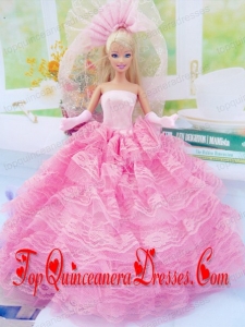 New Fashion Ball Gown Pink Dress Gown for Barbie Doll