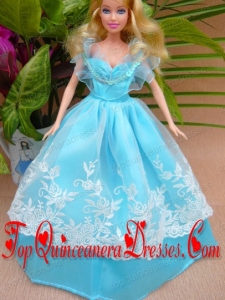 Baby Blue and Off The Shoulder Ball Gown for Barbie Doll