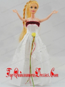 Elegant White Gown With Hand Made Flowers Party Clothes Fashion Dress for Noble Barbie