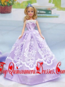 Embroidery Lilac For A-line Barbie Doll Dress