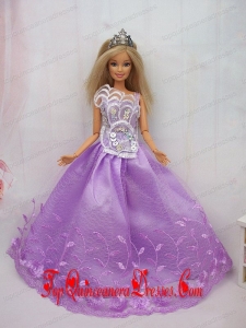 New Beautiful Princess Lilac Lace Handmade Party Clothes Fashion Dress for Noble Barbie