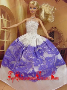 New Fashion Ball Gown White and Purple Dress Gown For Barbie Doll