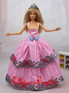 Popular Colorful Dress With Appliques and Bowknot Party Clothes Fashion Dress for Noble Barbie