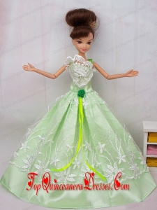 Popular Princess Apple Green Lace and hand Made Flower Party Dress For Barbie Doll