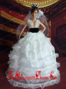 So Beautiful Princess Handmade White V-neck Wedding Dress For Barbie Doll