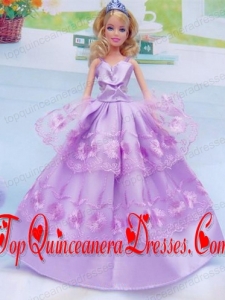Taffeta and Embroidery For Lilac Barbie Doll Dress
