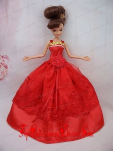 The Most Amazing Red Dress With Sash and Lace Wedding Dress For Barbie Doll