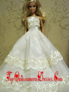 Beautiful Organza Embroidery White Barbie Doll Dress