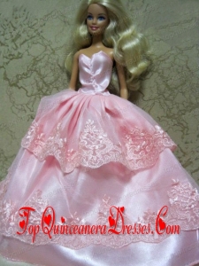 Beautiful Pink Handmade Dress With Lace Dress for Noble Barbie