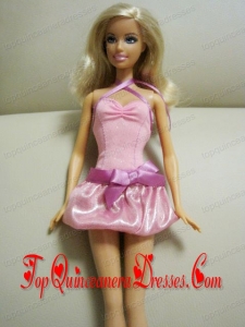 Beautiful Printing Short Pink Barbie Doll Dress