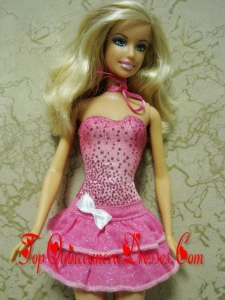 Elegant Beading Short Hot Pink Barbie Doll Dress