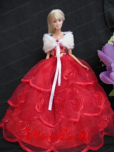 Embroidery Red Organza Ball Gown Gown For Barbei Doll