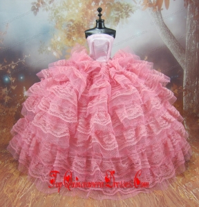 Exclusive Lace Decorate Ball Gown Pink Barbie Doll Dress
