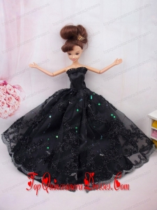 Modest Ball Gown Lace Black Party Clothes Barbie Doll Dress