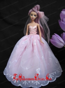 Pink Embroidery Ball Gown Taffeta and Organza Barbie Doll Dress