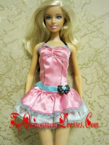 Pretty Bow Short Pink Barbie Doll Dress