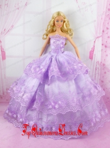 Beautiful Lilac Gown With Lace Dress For Noble Barbie