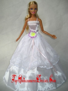 Beautiful White Gown With Flower Made To Fit the Barbie Doll