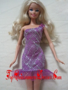 Fashion One Shoulder Mini-length Dress With Beading Gown For Barbie Doll