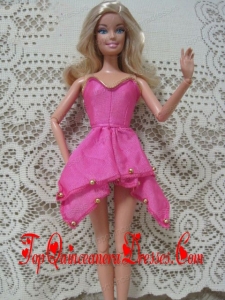 Fashion Pink Handmade Dress With Beading Made To Fit the Barbie Doll