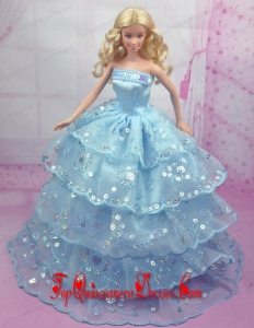 Gorgeous Blue Gown With Sequins and Embroidery Made to Fit the Barbie Doll