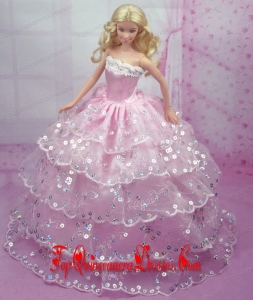 Luxurious Pink Gown With Sequins and Embroidery Made to Fit the Barbie Doll