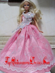 Pretty Rose Pink Princess Dress With Embroidery Made to Fit the Barbie Doll