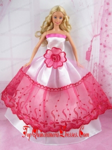 Romantic Pink and Red Princess Dress With Flower Made to Fit the Barbie Doll