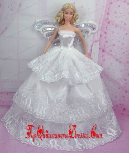 Romantic Wedding Dress With Embroidery Made to Fit the Barbie Doll