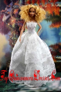 Beautiful Lace Over Skirt Wedding Barbie Doll Dress