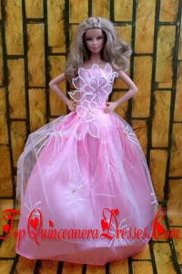 Fashion Princess Rose Pink Dress Gown For Barbie Doll