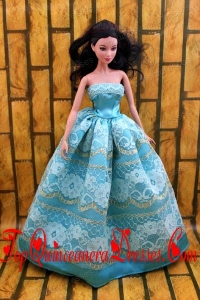 Fashionable Teal Party Dress For Noble Barbie With Lace