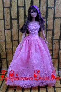 Lavender Party Dress For Barbie Doll Dress With Embroidery