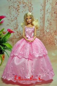Lovely Baby Pink Straps Applqiues Party Clothes Fashion Dress for Noble Barbie