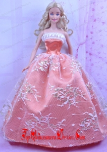 Luxurious Orange Dress With Appliques Made to Fit the Barbie Doll