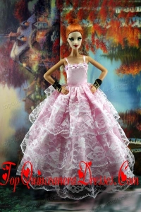 Luxurious Pink Gown With Ruffled Layers Lace For Barbie Doll